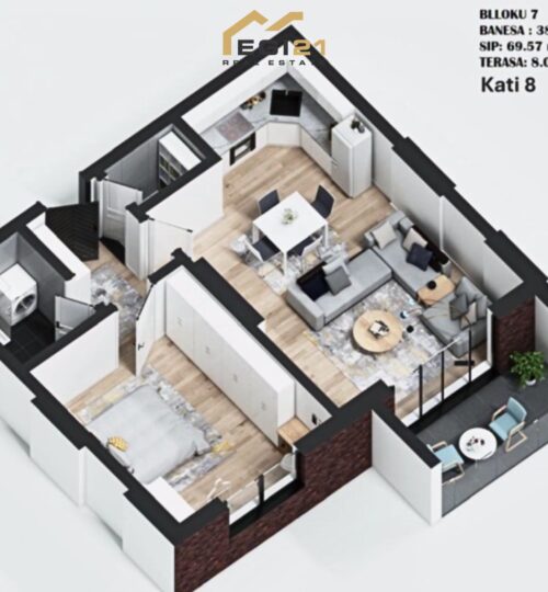 Banesë për #SHITJE 69.57m²+ terrasa 8.01 m² – Prishtina e Re, Kompleksi Trisa!