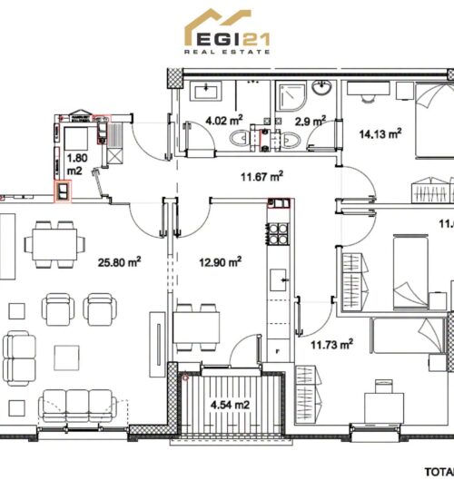 Banesë për #SHITJE 115.78m² – Kompleksi Prishtina Stars, Emshir