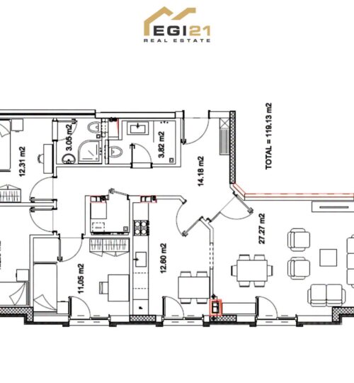 Banesë për #SHITJE 119.13m² – Kompleksi Prishtina Stars, Emshir